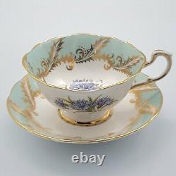 Paragon Cup And Saucer Green Sage With Blue Cornflower Gold Trim Royal Warrant