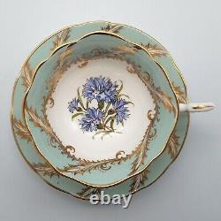 Paragon Cup And Saucer Green Sage With Blue Cornflower Gold Trim Royal Warrant