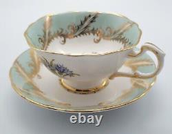 Paragon Cup And Saucer Green Sage With Blue Cornflower Gold Trim Royal Warrant