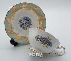 Paragon Cup And Saucer Green Sage With Blue Cornflower Gold Trim Royal Warrant