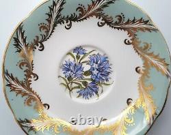 Paragon Cup And Saucer Green Sage With Blue Cornflower Gold Trim Royal Warrant