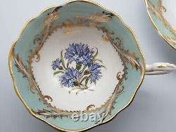 Paragon Cup And Saucer Green Sage With Blue Cornflower Gold Trim Royal Warrant