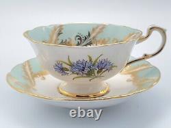 Paragon Cup And Saucer Green Sage With Blue Cornflower Gold Trim Royal Warrant