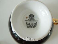 Paragon Cup Saucer Large Floating Red Cabbage Rose Black Gilded Bowl Vintage