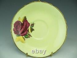 Paragon Cup & Saucer Yellow Ground Red Rose Gold Leaves A1562 Signed R Johnson