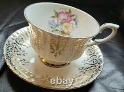 Paragon Cup and Two Saucers Flower, Gold Gilt, To Her Majesty the Queen, England