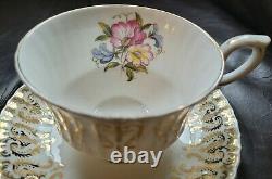Paragon Cup and Two Saucers Flower, Gold Gilt, To Her Majesty the Queen, England