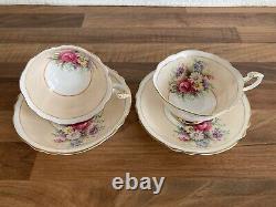 Paragon Double Warrant Peach Gold Trim Floral Rose Tea Cup & Saucer 1939-49 RARE