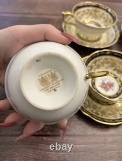 Paragon Double Warrant Teacups & Saucers Cabbage Rose In Colbalt & Gold Gilt x4