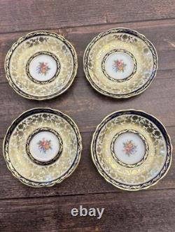 Paragon Double Warrant Teacups & Saucers Cabbage Rose In Colbalt & Gold Gilt x4