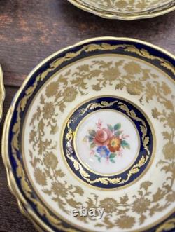 Paragon Double Warrant Teacups & Saucers Cabbage Rose In Colbalt & Gold Gilt x4