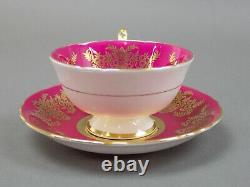 Paragon England Purple Pansy Gold & Burgundy Maroon Red Tea Footed Cup & Saucer