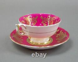 Paragon England Purple Pansy Gold & Burgundy Maroon Red Tea Footed Cup & Saucer