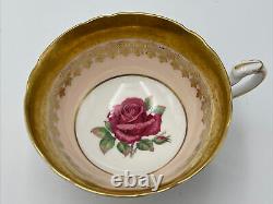 Paragon England Red Rose on Pink Background Golden Tea Cup & Saucer Set