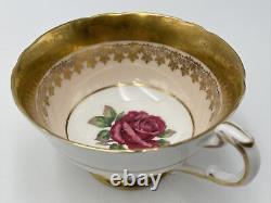Paragon England Red Rose on Pink Background Golden Tea Cup & Saucer Set