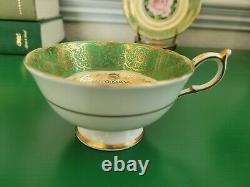 Paragon England Tea Cup & Saucer Floating Pink Cabbage Rose On Green Gold