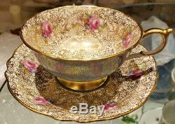 Paragon F Mini Rose Turquoise Gold G9962/2 Cup & Saucer Vintage Royal Doulton