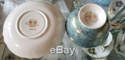 Paragon F Mini Rose Turquoise Gold G9962/2 Cup & Saucer Vintage Royal Doulton