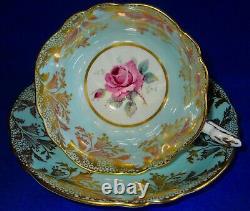Paragon Fancy Light Blue Gold Red Rose Fine Bone China Cup & Saucer 1950s