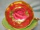 Paragon Fantastic Floating Red Cabbage Rose On Gold Lime Green Cup & Saucer