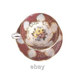 Paragon Fine Bone China Cup& Saucer-Burgundy Gold Floral- England, Royal Warrant