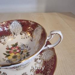 Paragon Fine Bone China Cup& Saucer-Burgundy Gold Floral- England, Royal Warrant