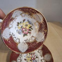 Paragon Fine Bone China Cup& Saucer-Burgundy Gold Floral- England, Royal Warrant