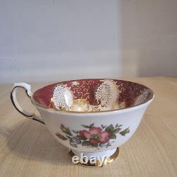 Paragon Fine Bone China Cup& Saucer-Burgundy Gold Floral- England, Royal Warrant