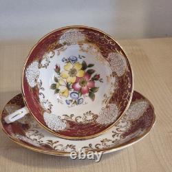 Paragon Fine Bone China Cup& Saucer-Burgundy Gold Floral- England, Royal Warrant