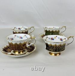 Paragon Fine Bone China Set Of 4 Tea Cups & 3 Saucers Gold Gilt Floral Design