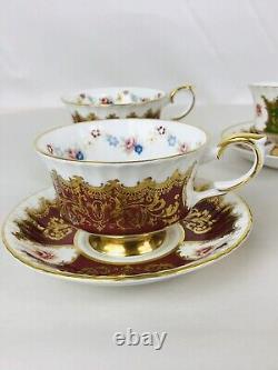 Paragon Fine Bone China Set Of 4 Tea Cups & 3 Saucers Gold Gilt Floral Design