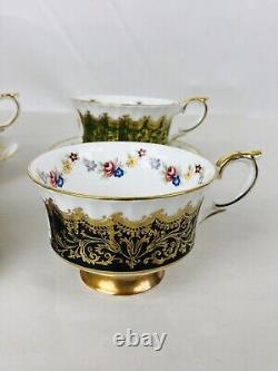 Paragon Fine Bone China Set Of 4 Tea Cups & 3 Saucers Gold Gilt Floral Design
