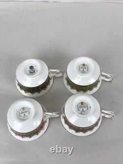 Paragon Fine Bone China Set Of 4 Tea Cups & 3 Saucers Gold Gilt Floral Design