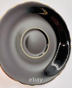 Paragon Floating Cabbage Roses Black Pink Red Gold Cup & Saucer VERY RARE Teacup