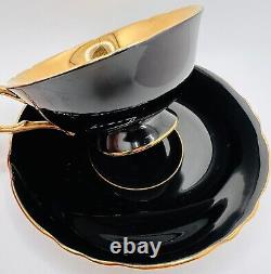 Paragon Floating Cabbage Roses Black Pink Red Gold Cup & Saucer VERY RARE Teacup