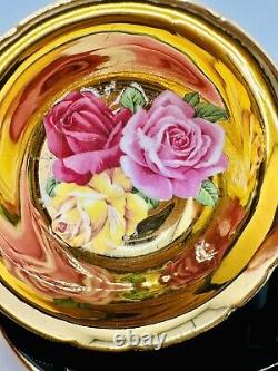 Paragon Floating Cabbage Roses Black Pink Red Gold Cup & Saucer VERY RARE Teacup