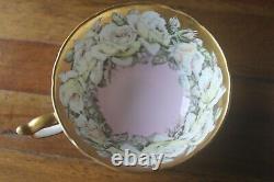 Paragon Gold Pink Large Cabbage Rose Garland Teacup Tea cup saucer flowers