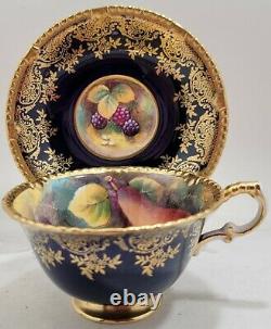 Paragon Golden Harvest Cobalt Berries and Pear Hand Painted Cup and Saucer