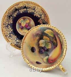 Paragon Golden Harvest Cobalt Berries and Pear Hand Painted Cup and Saucer