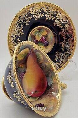 Paragon Golden Harvest Cobalt Berries and Pear Hand Painted Cup and Saucer
