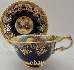 Paragon Golden Harvest Cobalt Berries and Pear Hand Painted Cup and Saucer