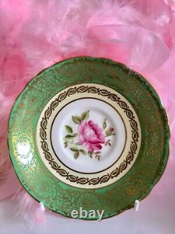 Paragon Green Gold Pink Cabbage Rose PinK Floating Rose Teacup Tea Cup Saucer