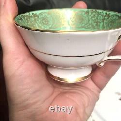 Paragon Green Gold Pink Cabbage Rose PinK Floating Rose Teacup Tea Cup Saucer