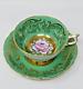 Paragon Green And Gold Teacup & Saucer Cabbage Rose Bone China England Queen