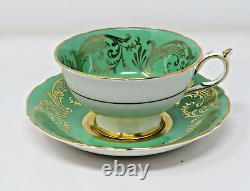 Paragon Green and Gold Teacup & Saucer Cabbage Rose Bone China England Queen