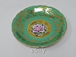 Paragon Green and Gold Teacup & Saucer Cabbage Rose Bone China England Queen