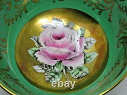 Paragon Green and Gold Teacup & Saucer Cabbage Rose Bone China England Queen