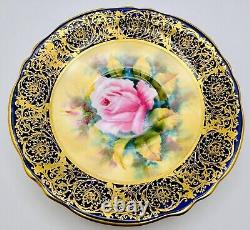 Paragon Hand Painted Pink Cabbage Rose Gold Gilt Cobalt Blue Cup & Saucer Teacup