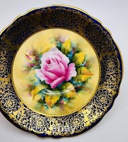 Paragon Hand Painted Pink Cabbage Rose Gold Gilt Cobalt Blue Cup & Saucer Teacup