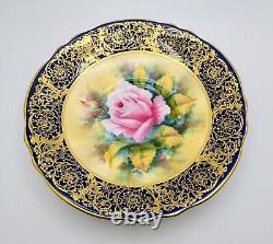 Paragon Hand Painted Pink Cabbage Rose Gold Gilt Cobalt Blue Cup & Saucer Teacup